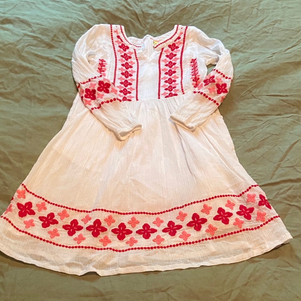 Boden White and Red Embroidered Kids Casual Dress